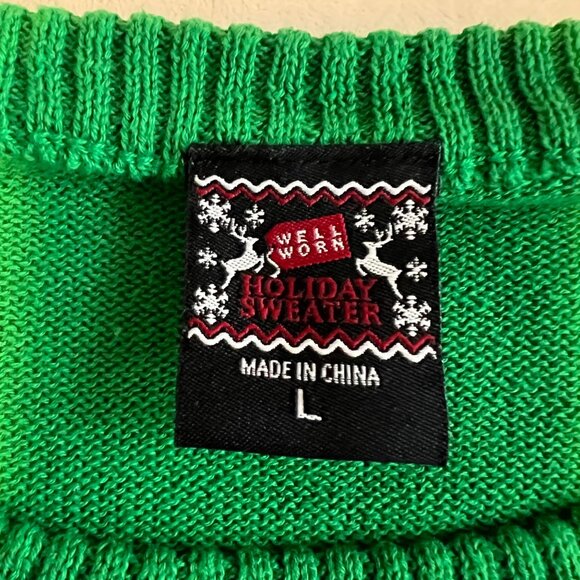 Well Worn Holiday Sweater Womens Green Santa Ho Ho Ho Ugly Christmas Size L - Picture 5 of 10